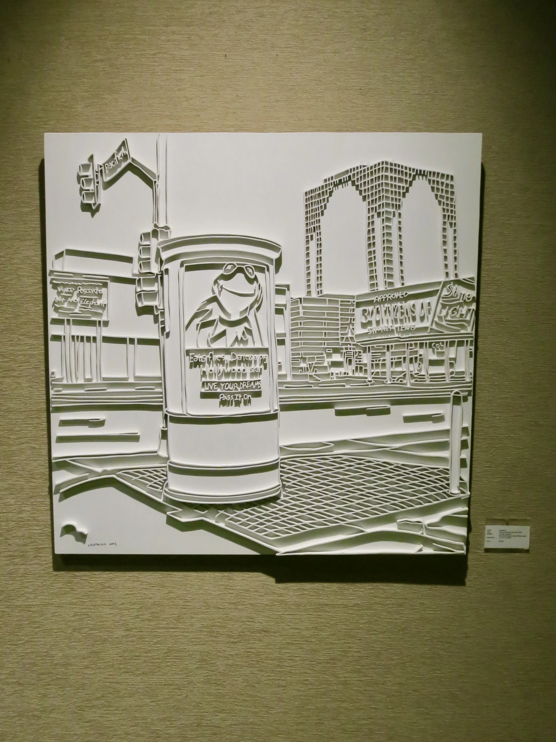 Kermit, 2003
carved wood, acrylic primer, flat white automobile paint 
30 x 30 x 1 inch
Artist collection 