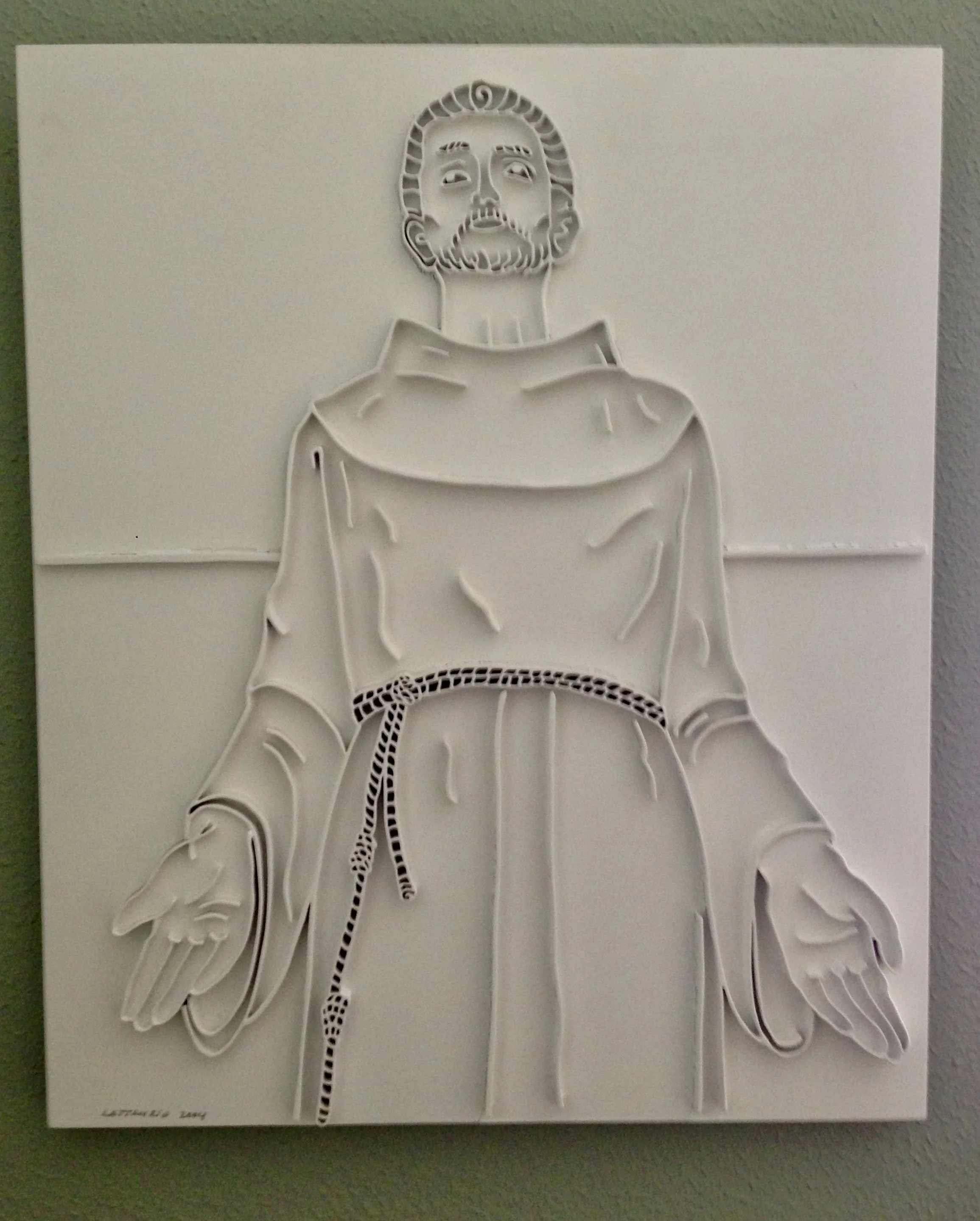 St. Francis, 2007
carved wood, acrylic primer and automobile paint
16 x 20 x 1 inches
Private collection