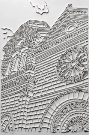 St. Louis Cathedral, New Orleans 2004
carved wood, acrylic primer, flat white automobile paint
20 x 36 x 1.5 inches
Private collection