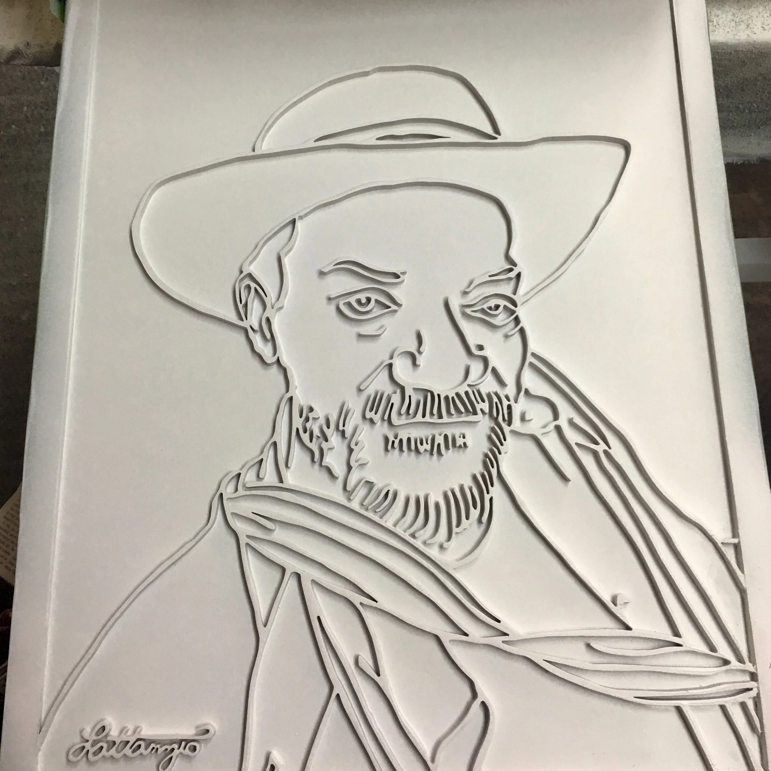 Isaac, waiting at the bus stop
carved wood
30 x 40 x 2 inches