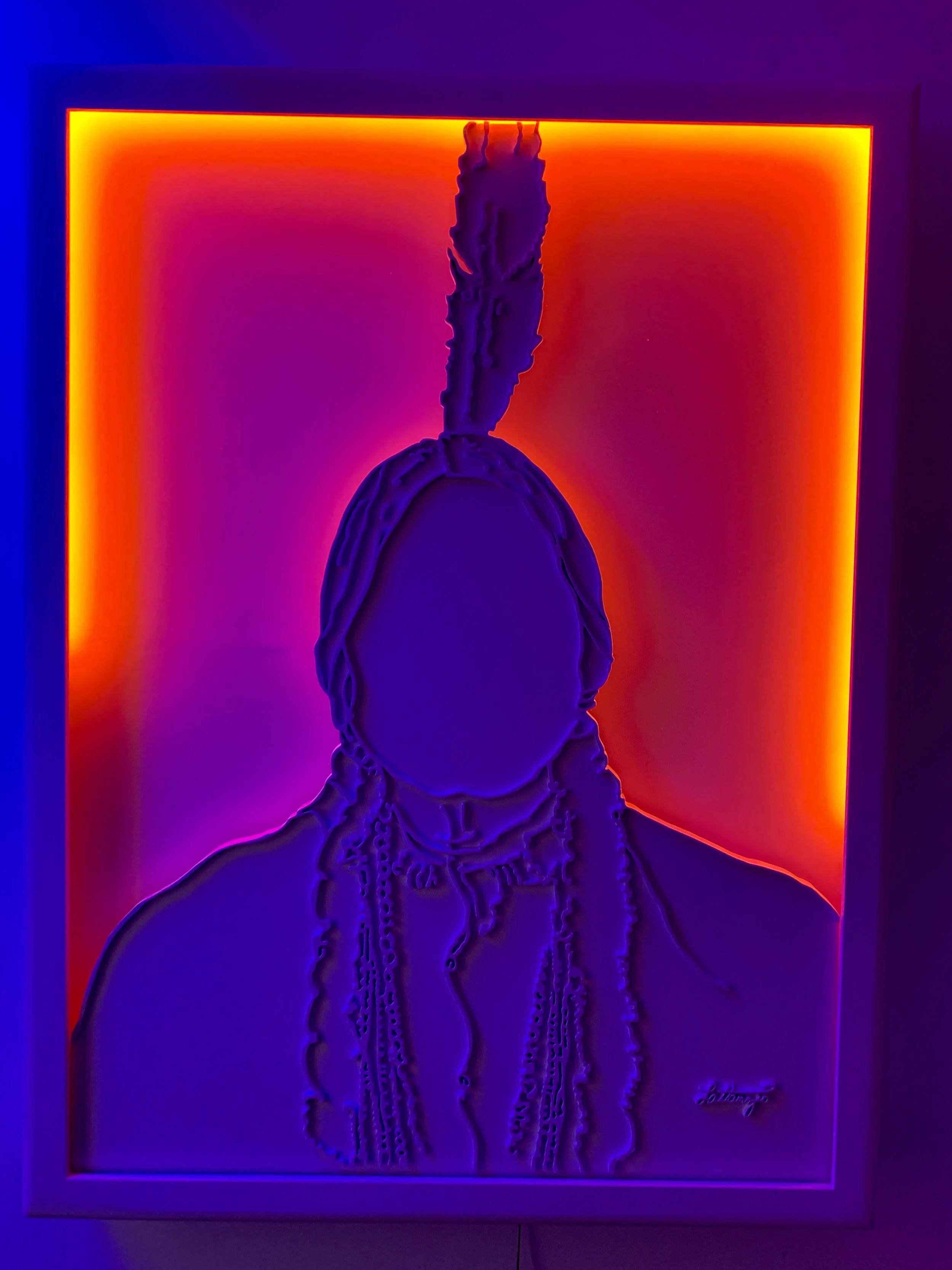 Medicine man
carved wood, white paint, led light
36 x 48 x 3 inches
