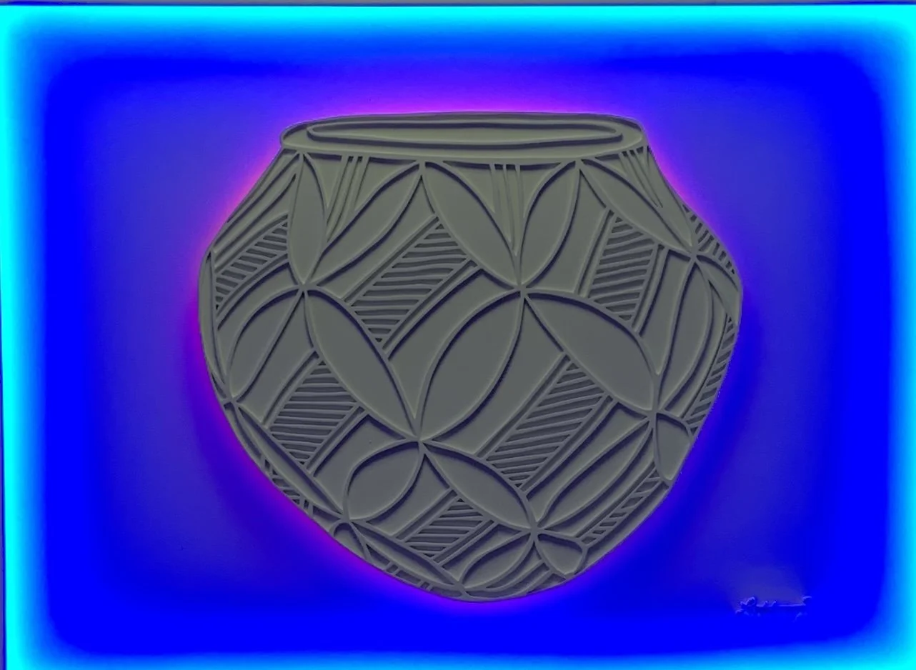 Sacred Vessel #4
carved wood, white paint, led light
48 x 36 x 3 inches