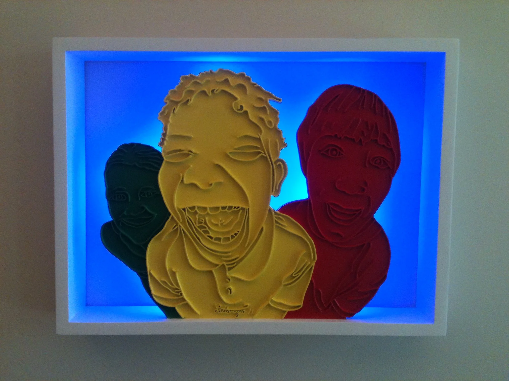 Laughing
carved wood, paint, led backlight
44 x 30 x 5 inches
