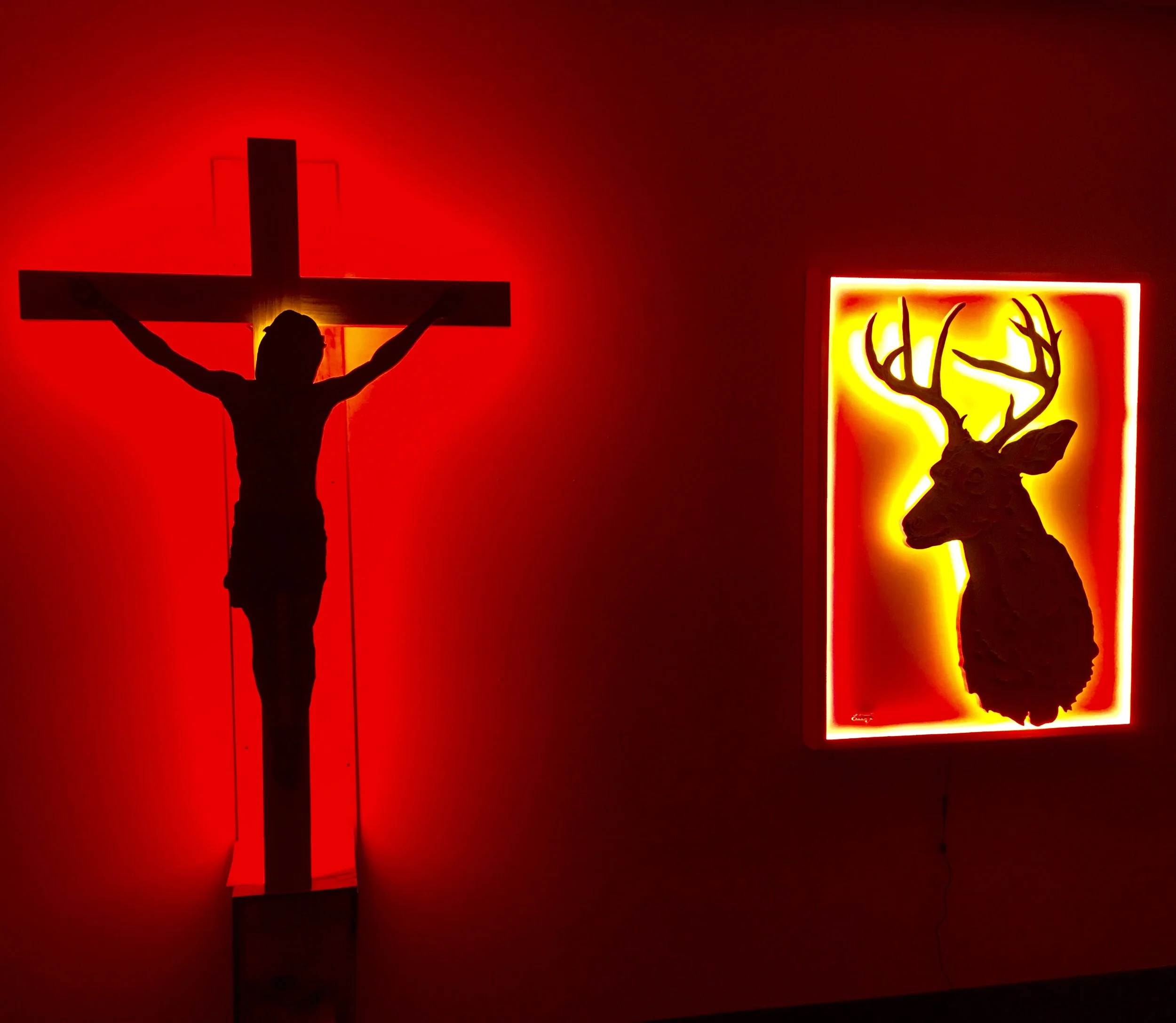 Crucifix maquette and Big Buck in studio