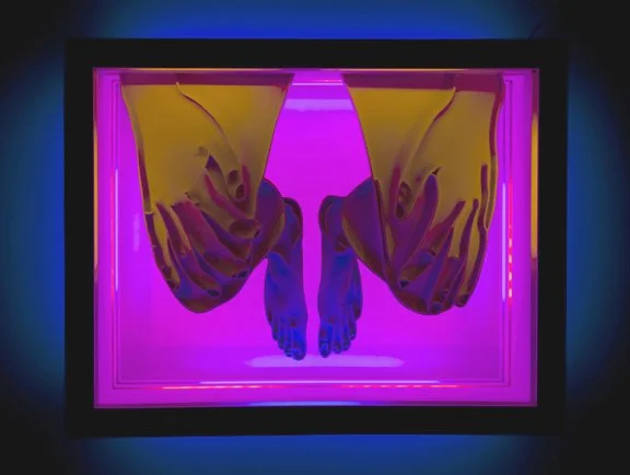 Thinker
carved wood, white paint, 1/2 inch glass top, led light
40 x 30 x 15 inches 