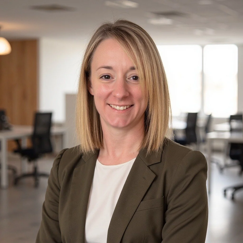 Lisa Donahue, owner of LD Bookkeeping, stands in a professional shirt and blazer in an office setting