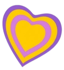 Two heart shapes, one yellow and one purple, nested inside each other.