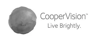 Gray circular logo with a textured sphere on the left and the text 'CooperVision Live Brightly' on the right.