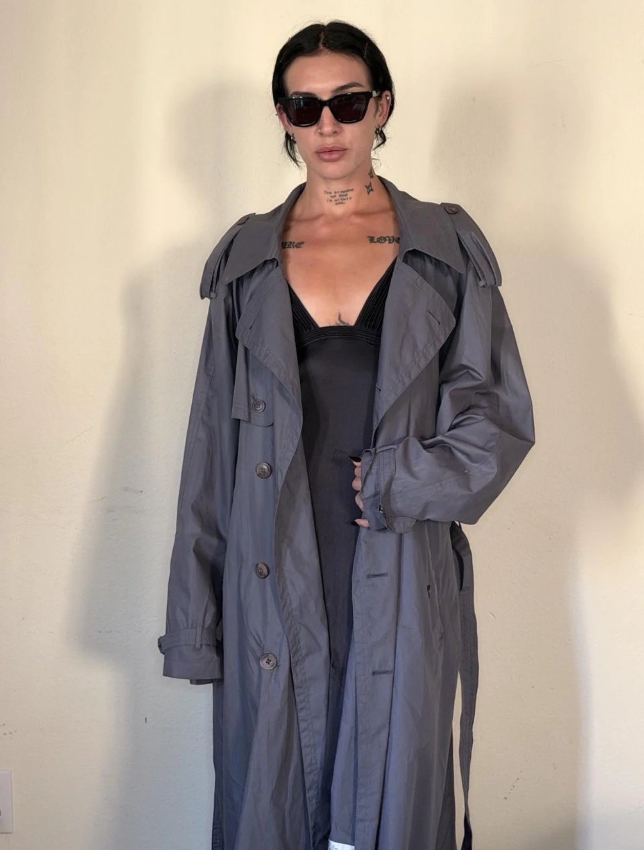 CHALK GREY YSL TRENCH COAT