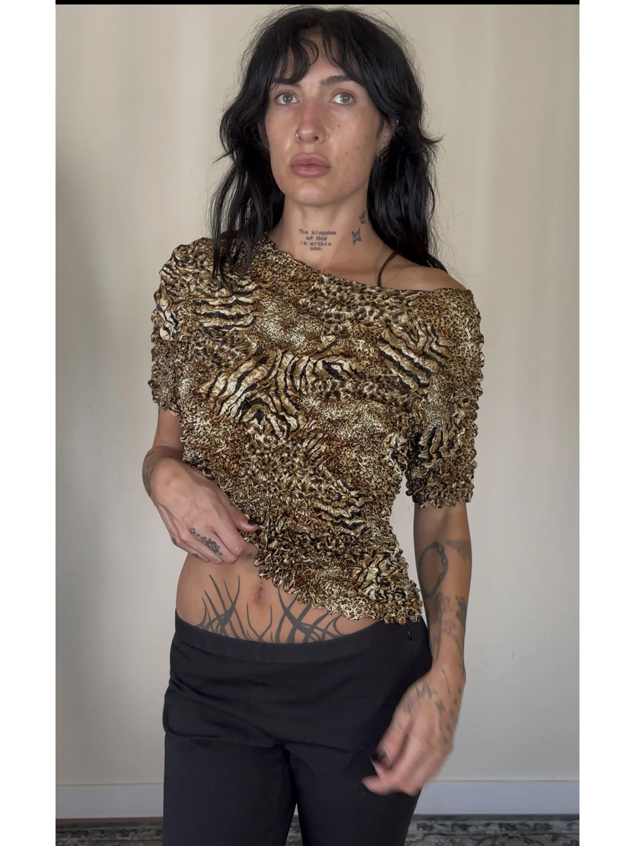 ANIMAL PRINT OFF SHOULDER TOP