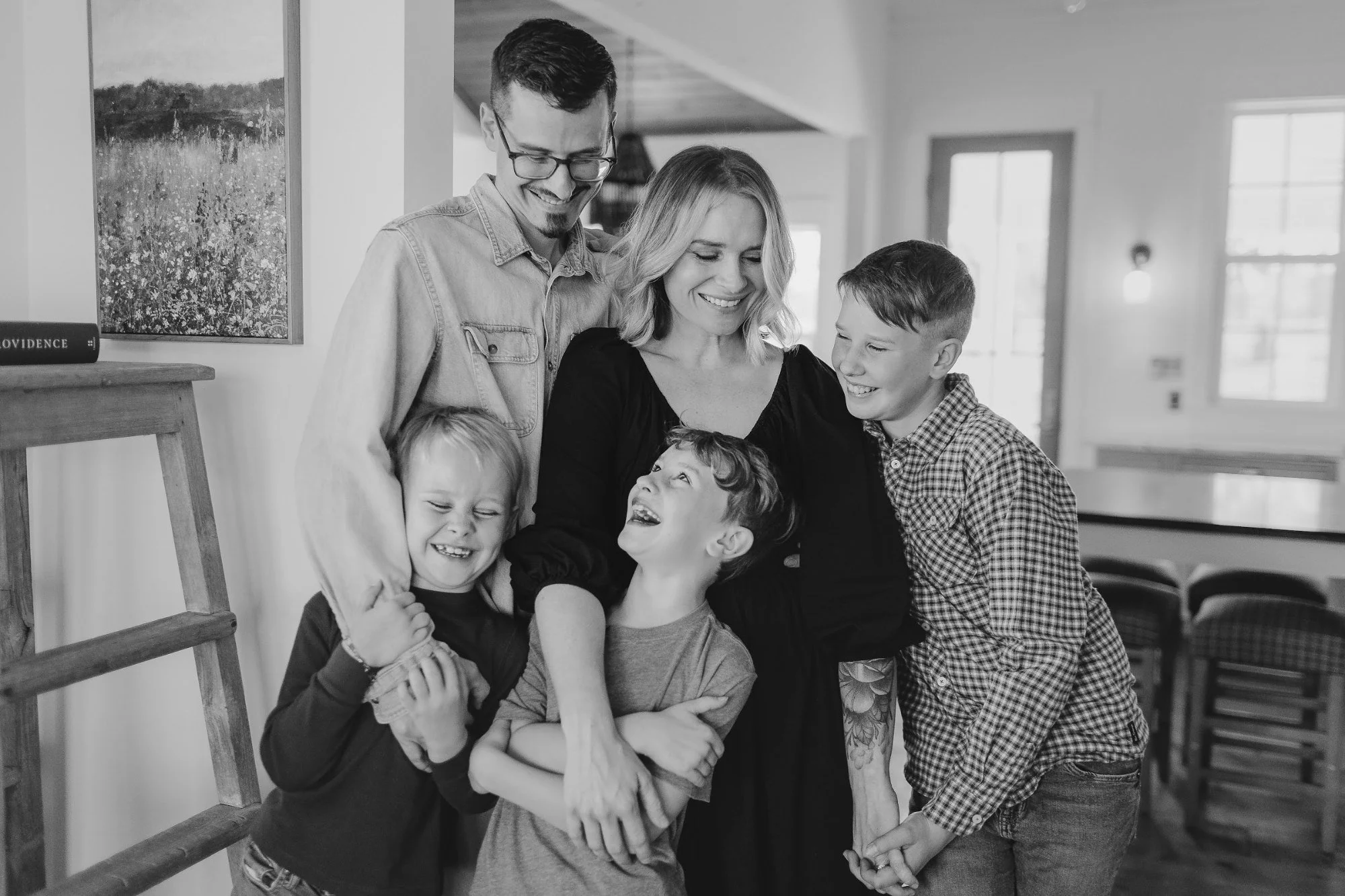 Marcus and Jessa Myer of Myer & Co. Signature Homes with their three boys in Marble Falls, Texas