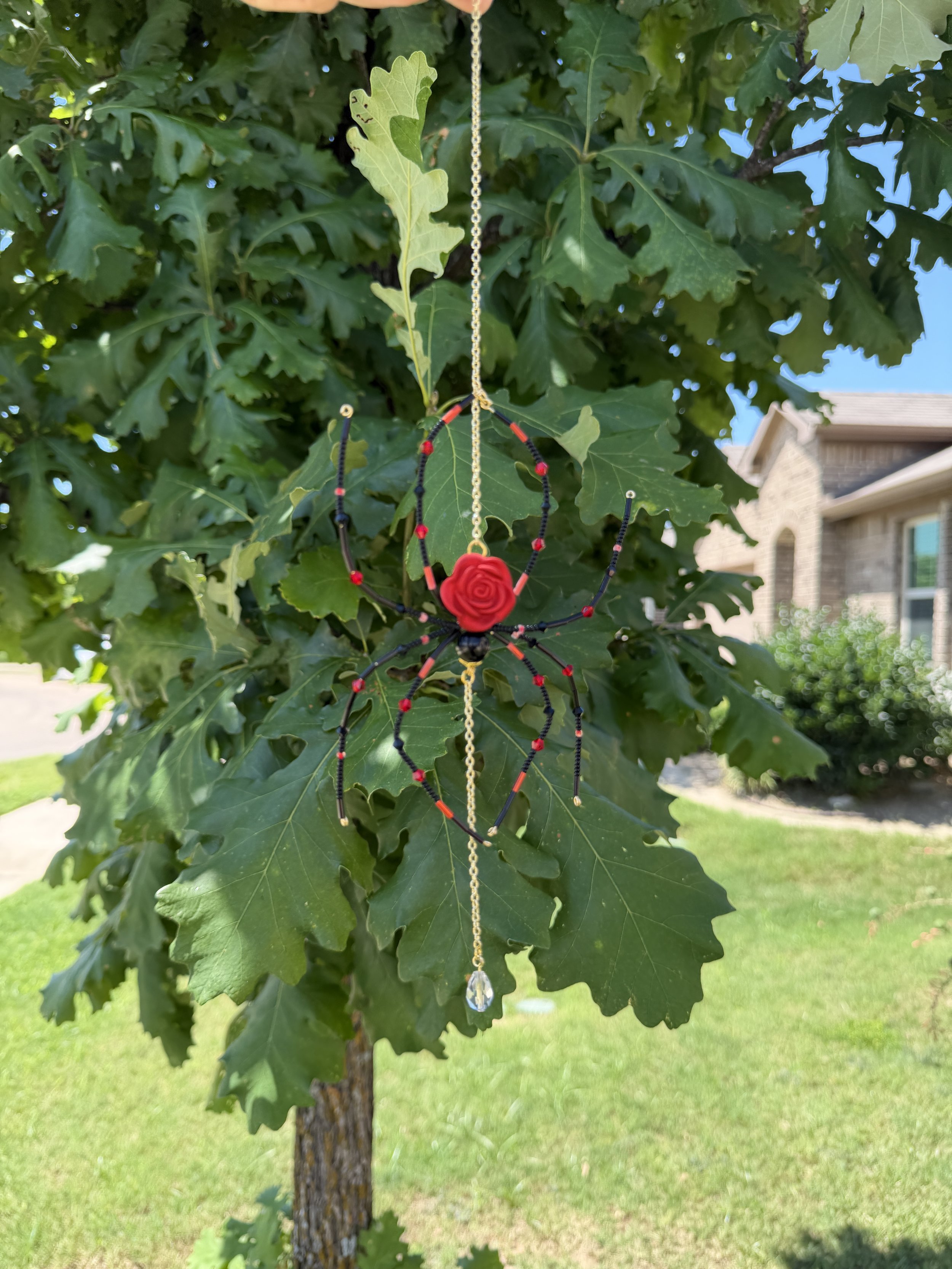 Enchanted Rose Beaded Spider Suncatcher