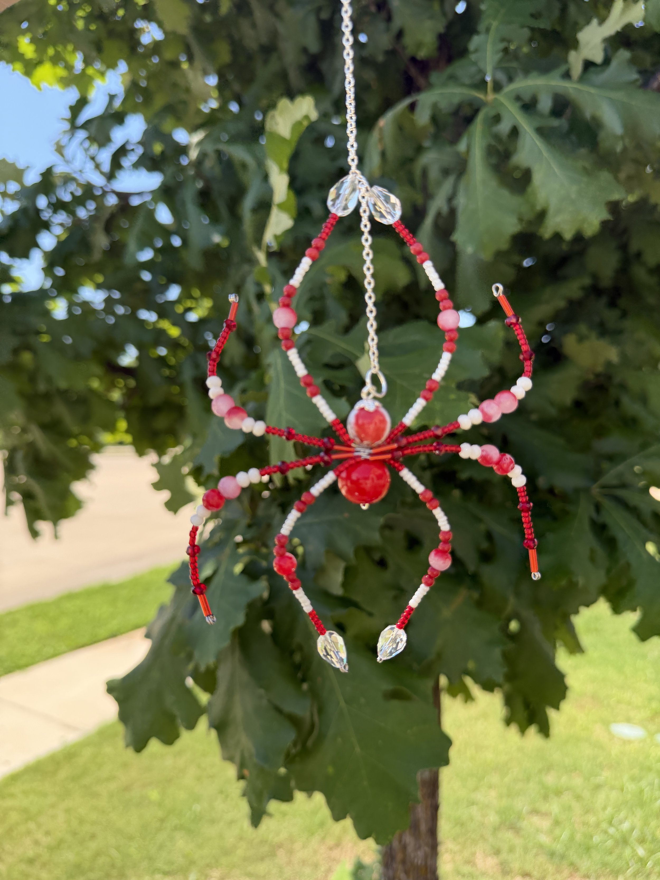 Crimson Widow Beaded Spider Suncatcher
