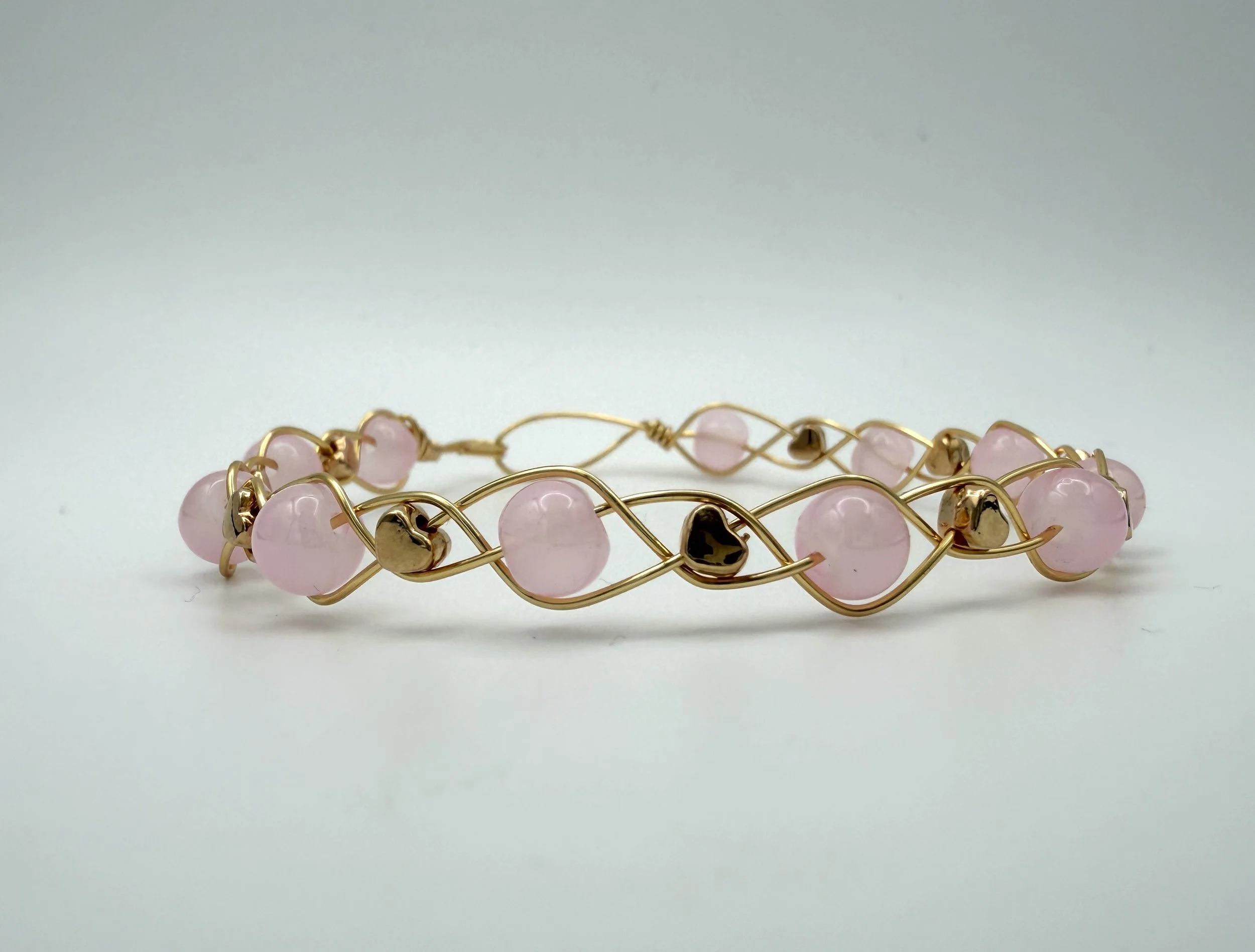 Lovebound - Rose Quartz & Hearts Bracelet