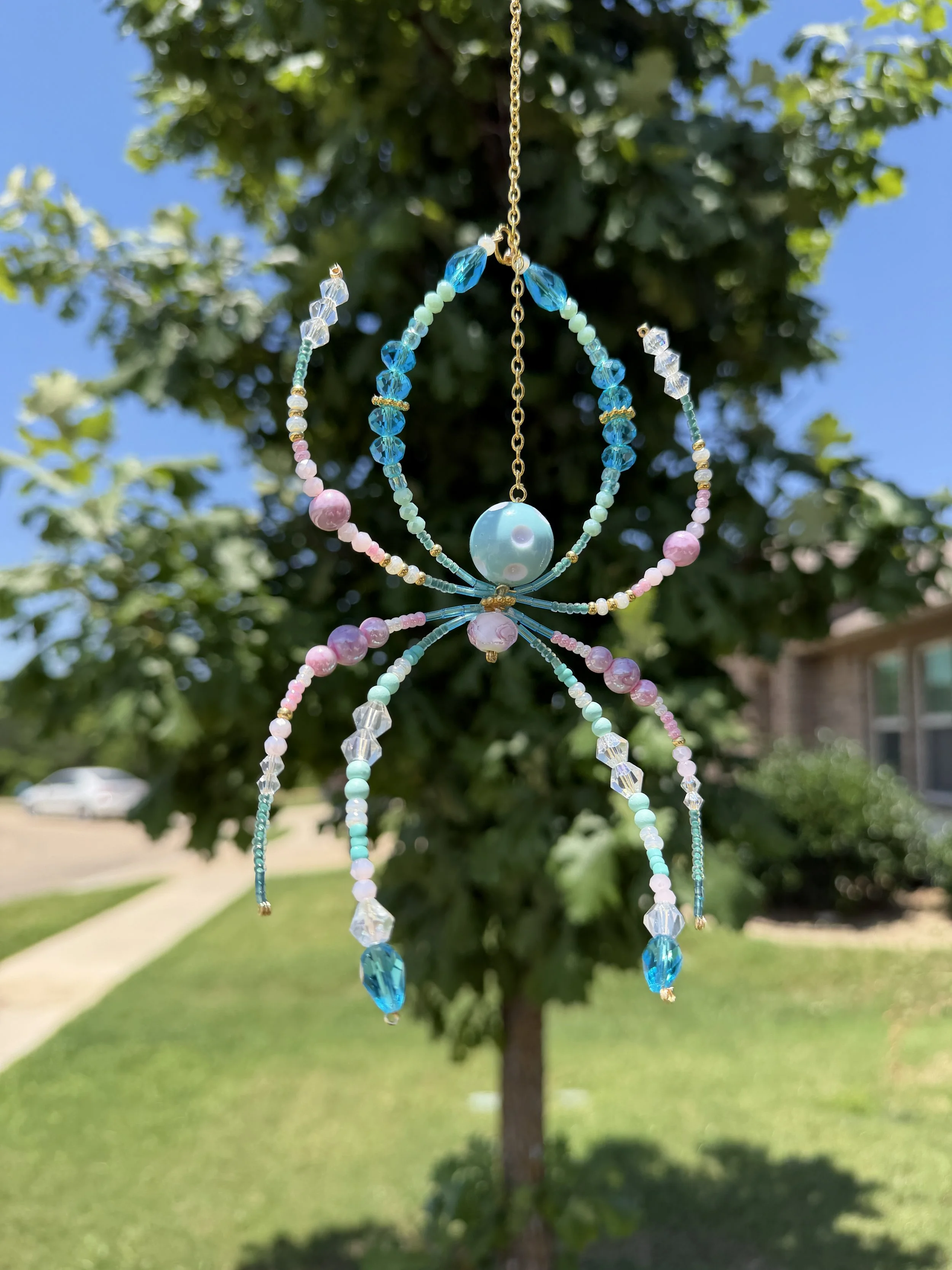 Seafoam Weaver Beaded Spider Suncatcher