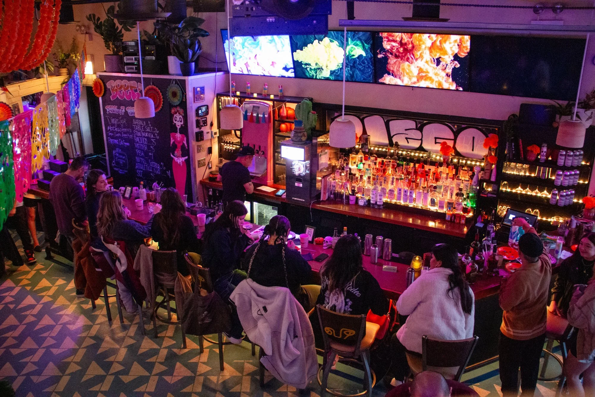 Overhead view of the Diego bar at night