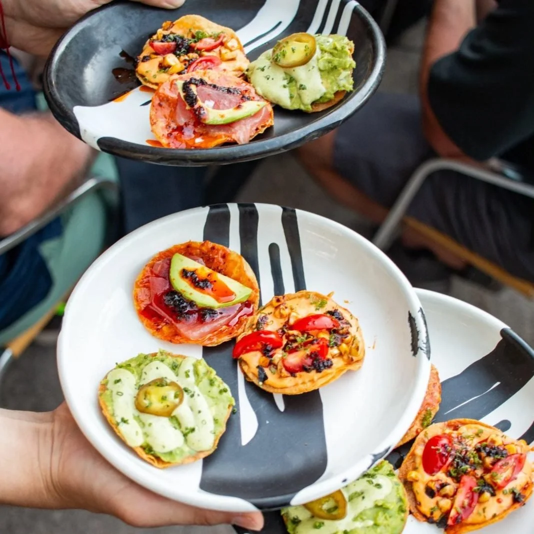 Tostadas passed on plates during a cocktail hour at Diego in West Town