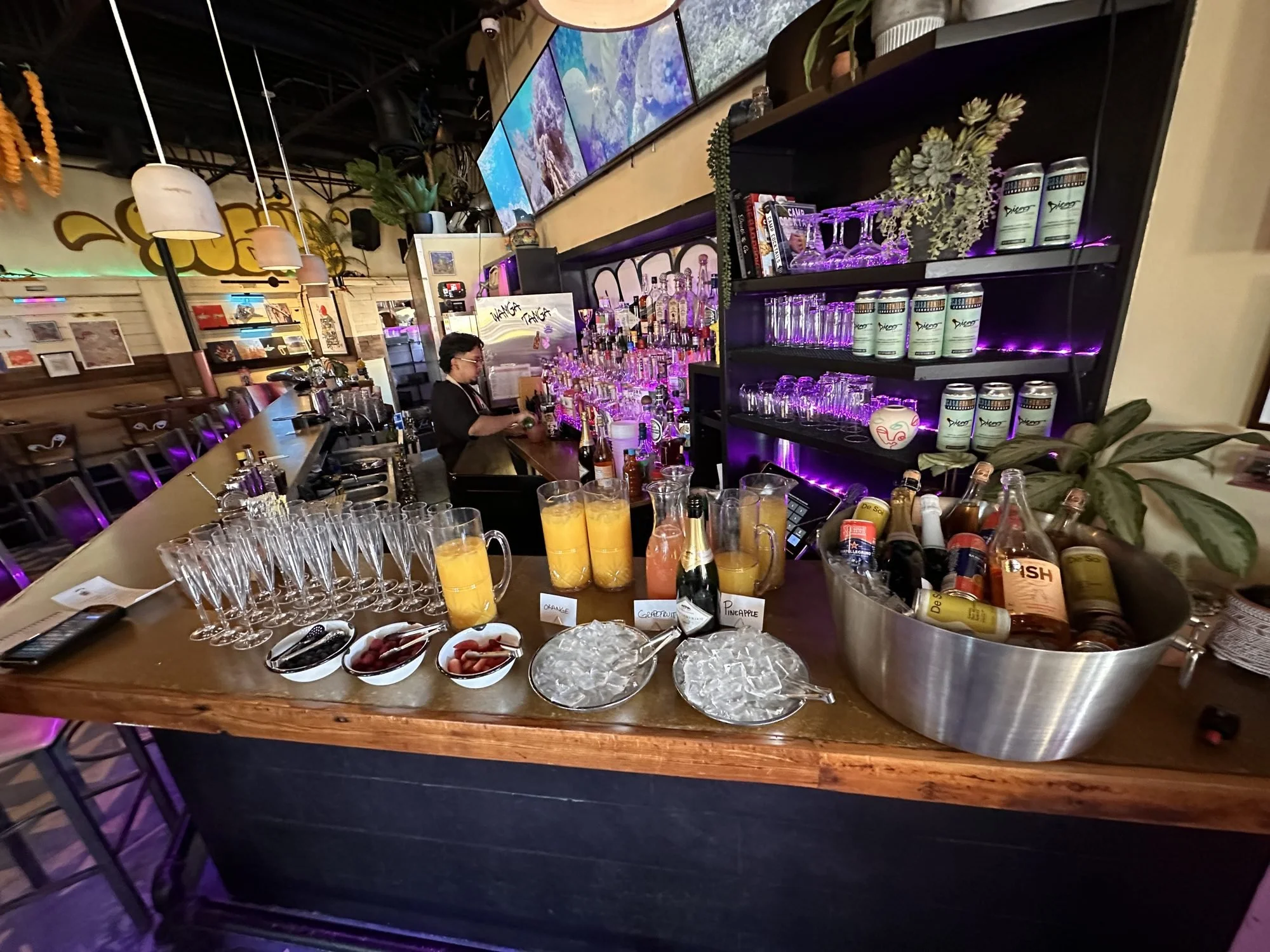 A mimosa bar set up for weekend brunch at Diego in West Town