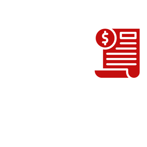 Outline of a building with a red document featuring a dollar sign and horizontal lines to the right.