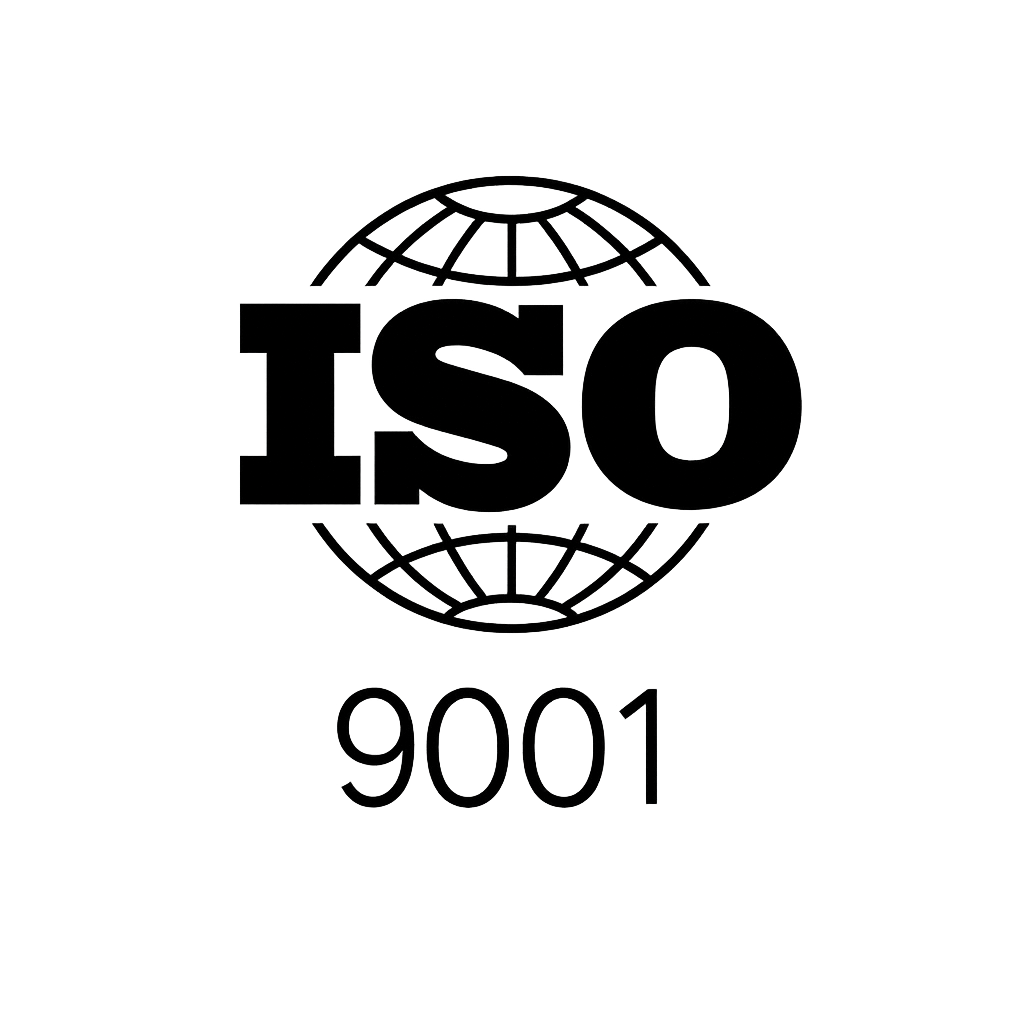 ISO 9001 certification logo with a globe design and the text "ISO 9001".