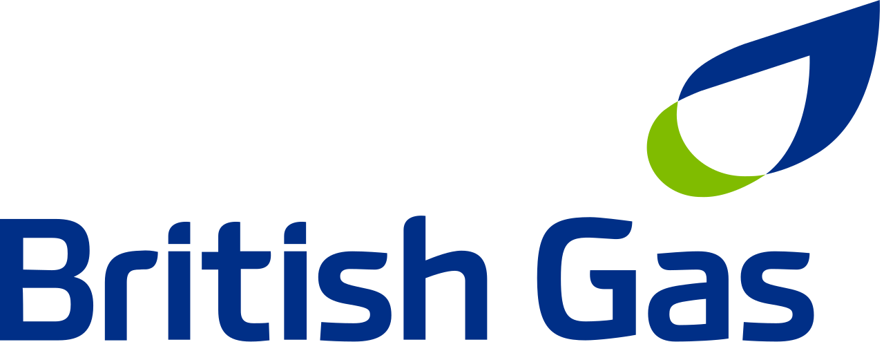 British Gas logo with a blue and green leaf design and the text 'British Gas' in blue.