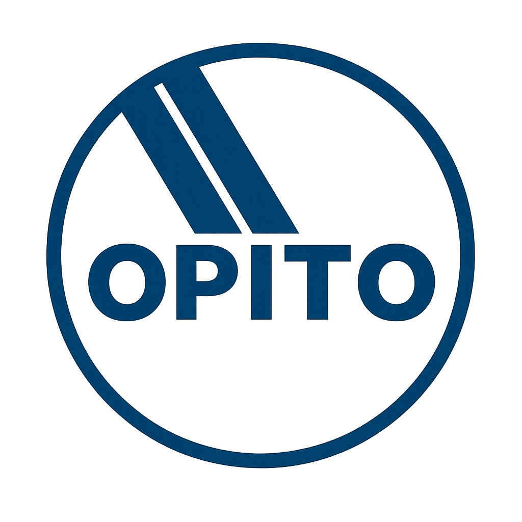 The Opito logo featuring the company's name in blue letters inside a circle, with a stylized 'A' shape above the text.