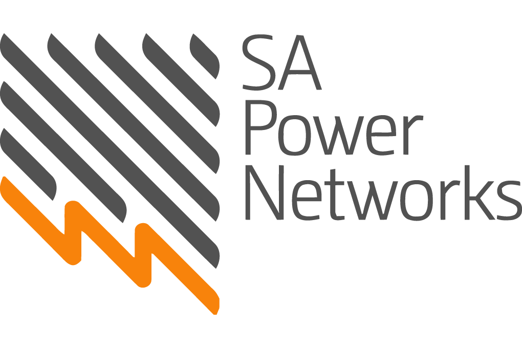 Logo for SA Power Networks with a stylized design resembling an electrical circuit and a lightning bolt, with the company name written beside the graphic.