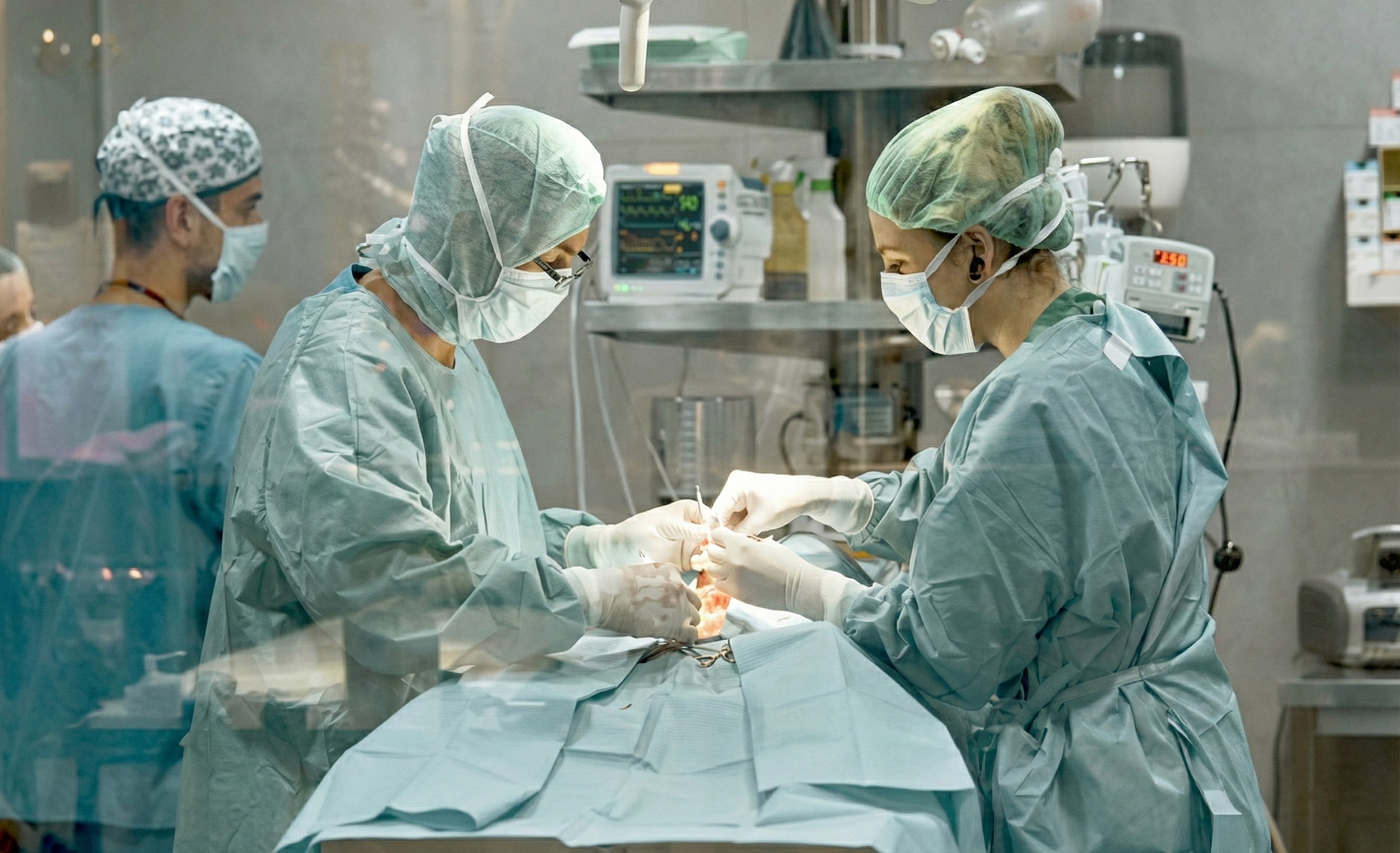 Veterinary surgeons performing advanced pet surgery at the Pawlyclinic surgical center in Denver — part of Pawlyclinic’s expanded in-clinic services for dogs and cats.
