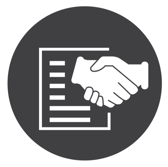 Icon of two hands shaking over a document