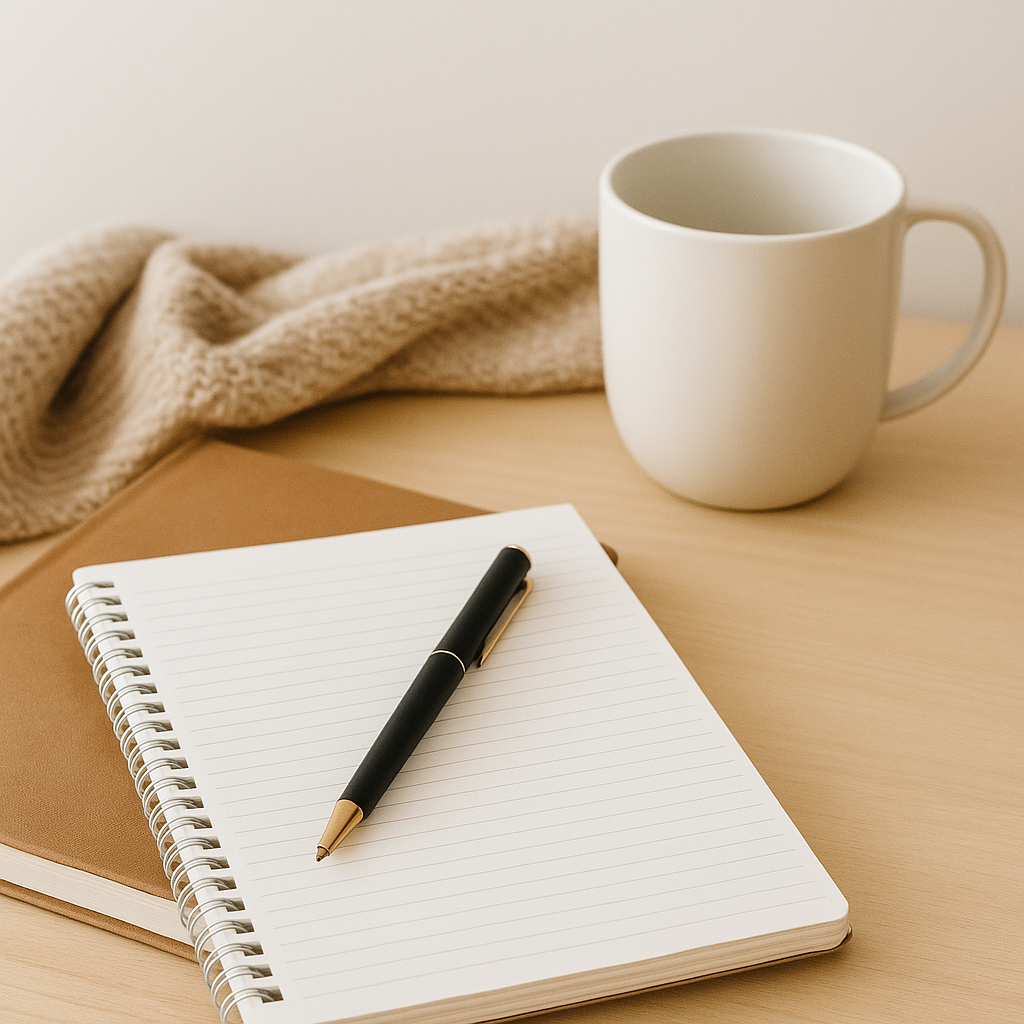 Cozy workspace flatlay for Sorelle Fiore & Co.