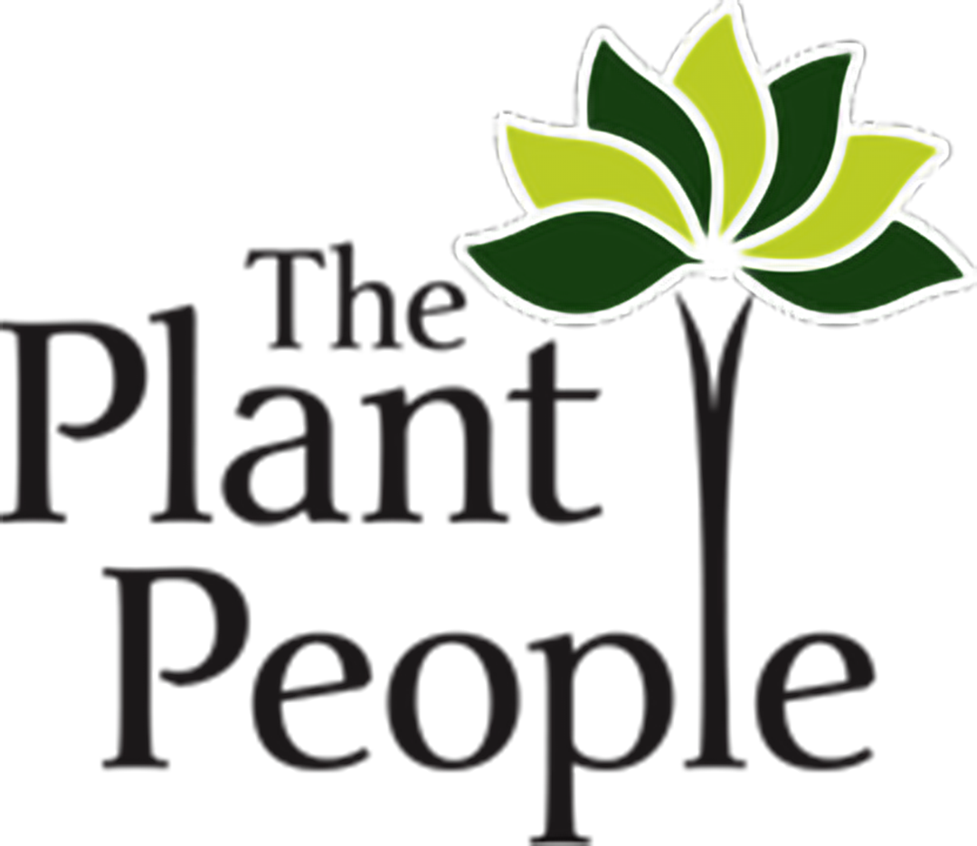Logo with a stylized green and dark green lotus flower above the text 'The Plant People' in black font.