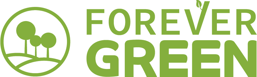 Logo with three stylized trees inside a circle and the text 'Forever Green' in green font.