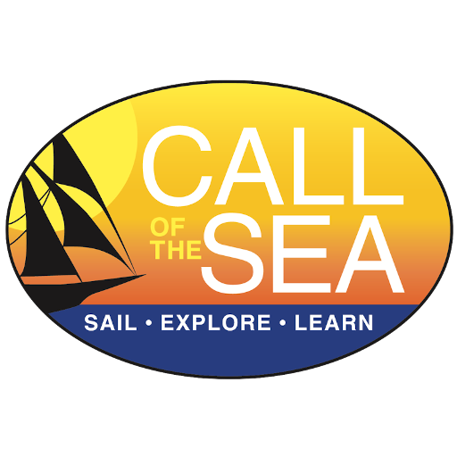Logo for 'Call of the Sea' with a sailboat silhouette and the tagline 'Sail Explore Learn' in blue.