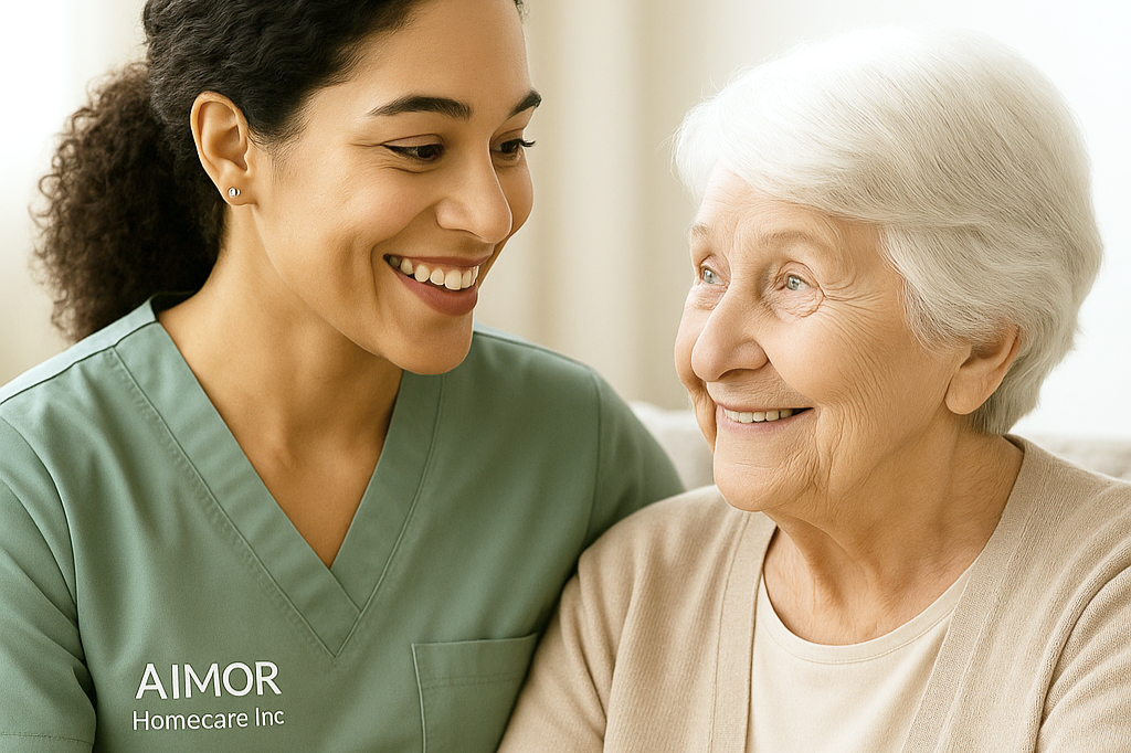 Aimor Home Care Personal Support Worker with a Senior Client in Thunder Bay