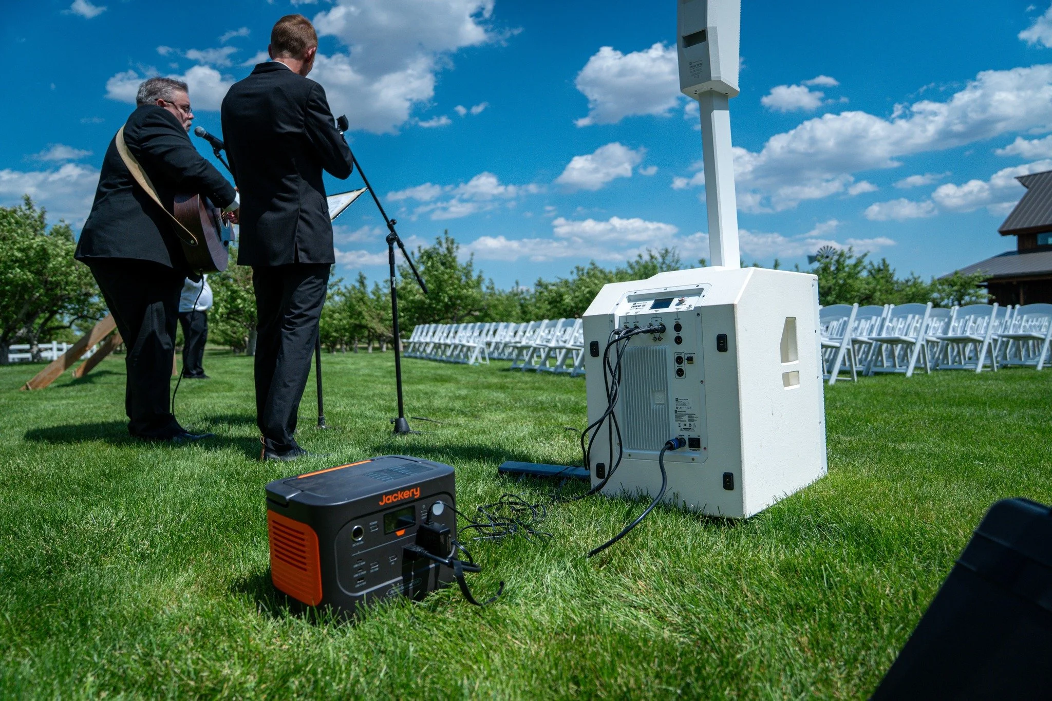 So you want to do an outdoor ceremony? Let's do it! 🌤️

DJing an outdoor ceremony requires a little prep work for fantastic results. We bring our Jackery so that power access doesn't limit our ceremony set up options. You get to choose exactly where