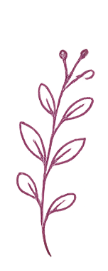 Hand-drawn purple floral illustration with leaves and buds