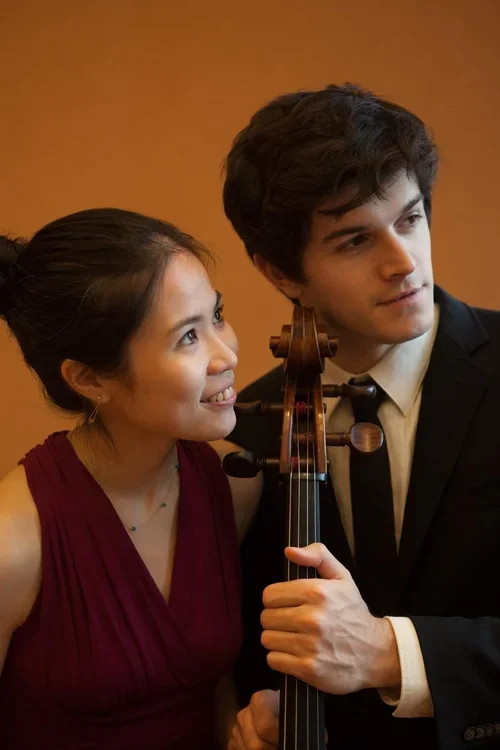 Cellist Mitchell Lyon and pianist Mika Sasaki of the Lyon-Sasaki Duo in a promotional portrait.