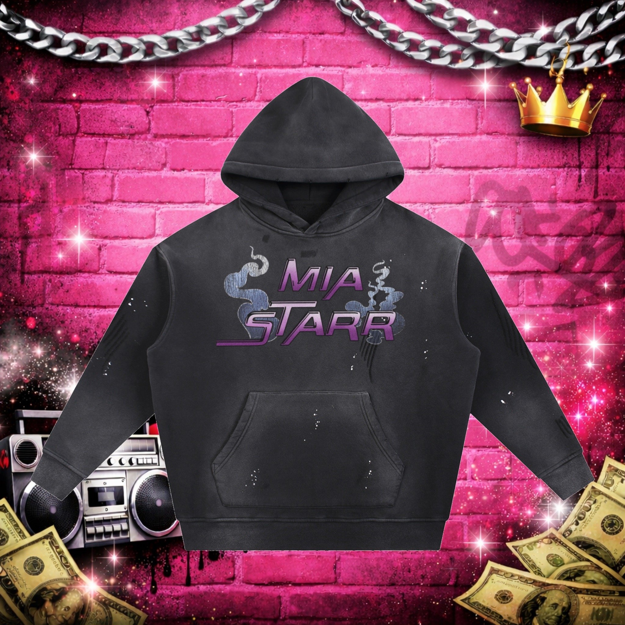 Mia Starr Racing Vintage Washed Frayed Fleece Hoodie