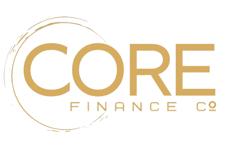 Logo for Core Finance Co with gold text on a black background.