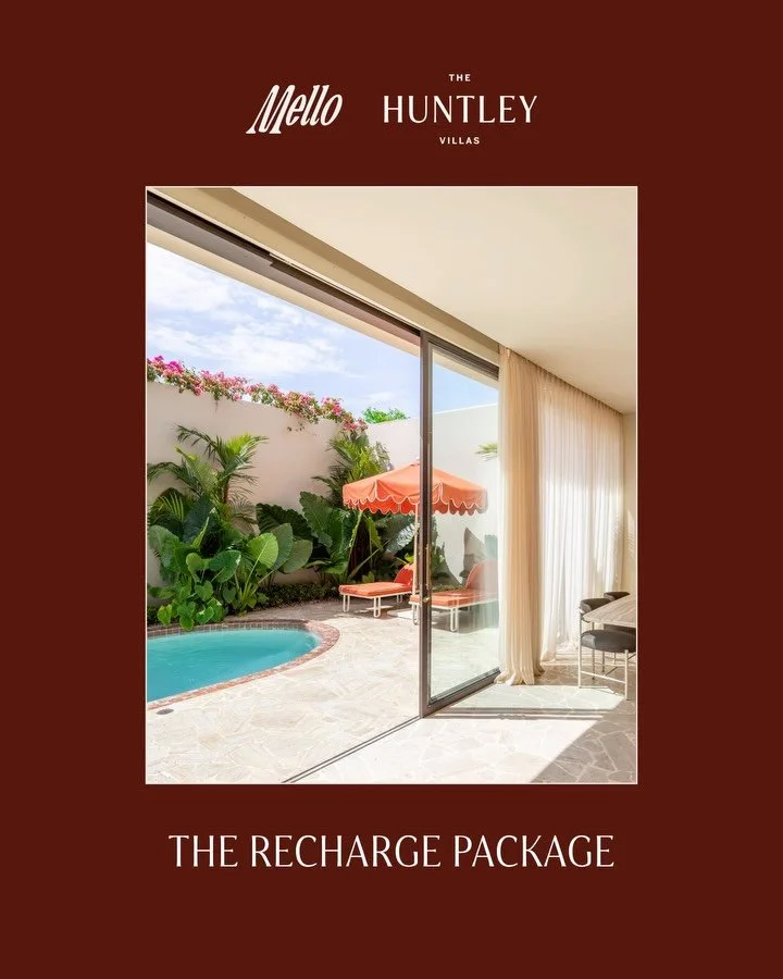 The Recharge Package.

Book two nights or more at The Huntley Villa&rsquo;s and receive two 60 Minute Signature Mello Spa vouchers, compliments of us. Available July &ndash; November 2026. Packages must be booked via the &lsquo;packages&rsquo; tab th