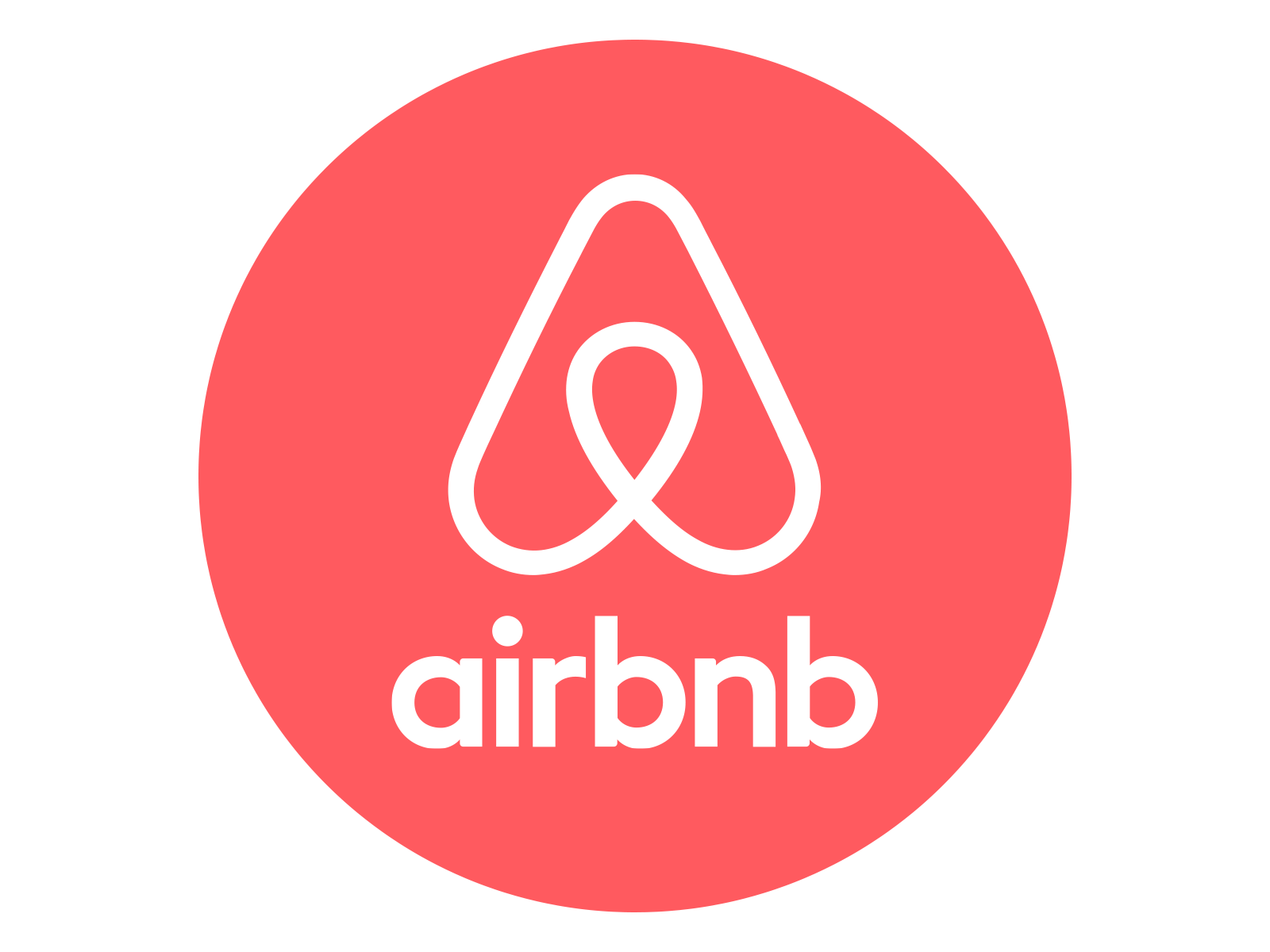 Red circle with white Airbnb logo and text.