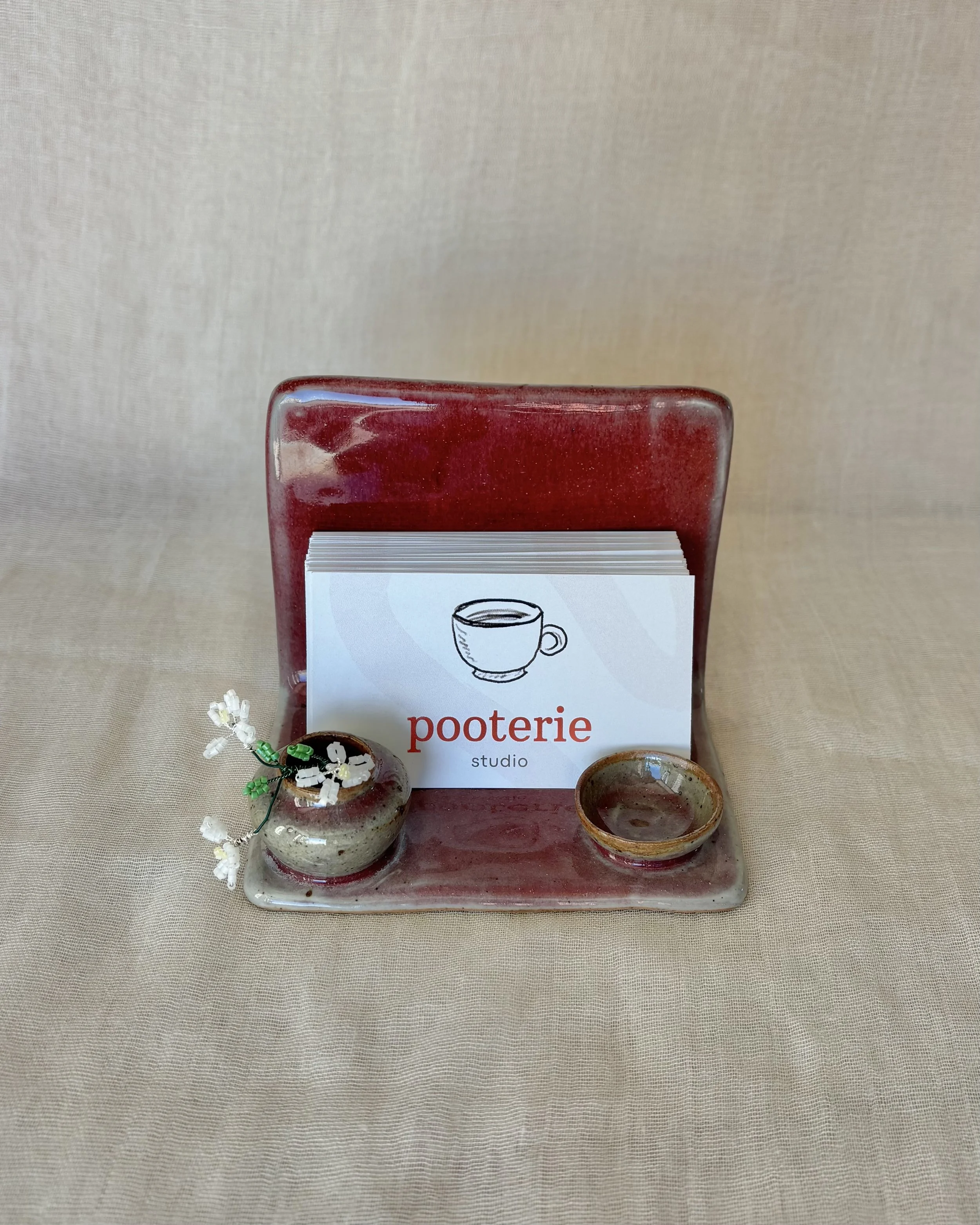 ceramic-business-card-display-red-glaze-beaded-flowers.jpeg