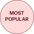 Pink circular button with red text reading 'MOST POPULAR'