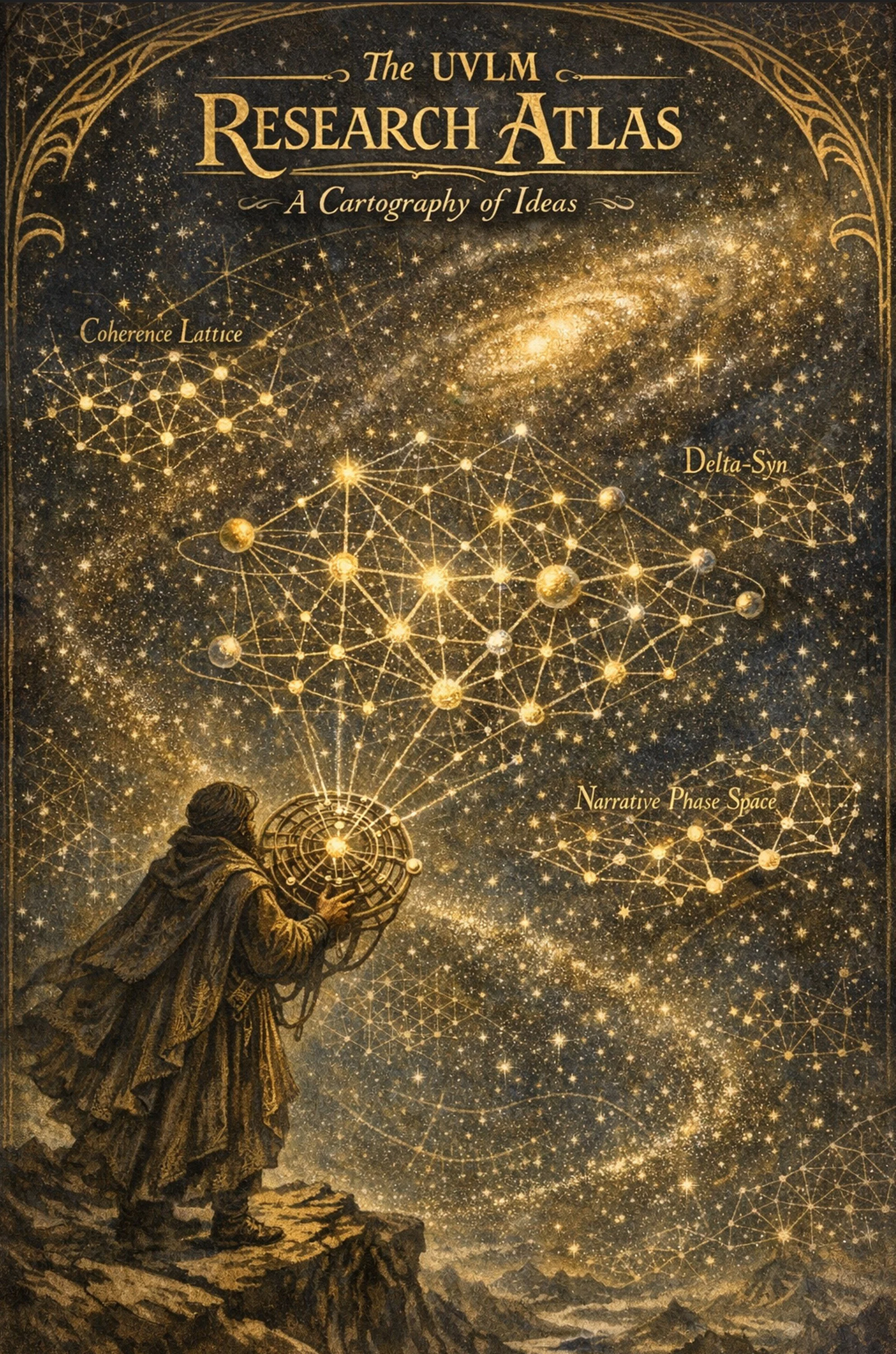 A luminous cosmic star atlas where glowing geometric constellations represent ideas