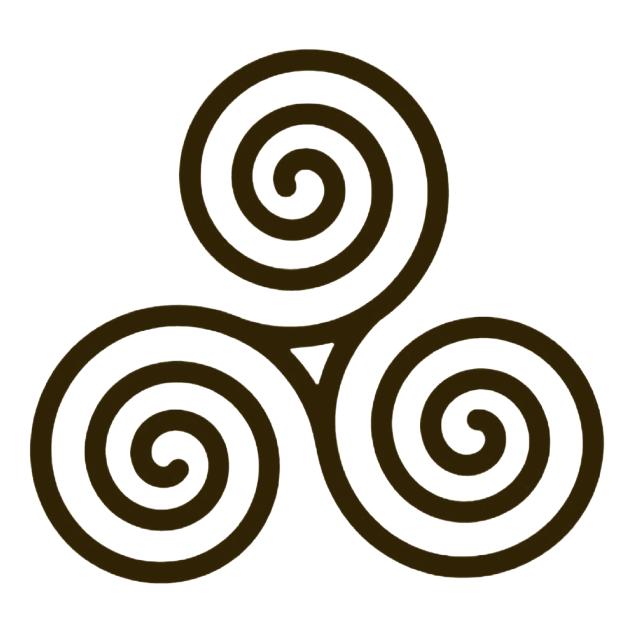 A stylized, minimalist line drawing of three cinnamon sticks with curled ends, arranged in a triangular formation.