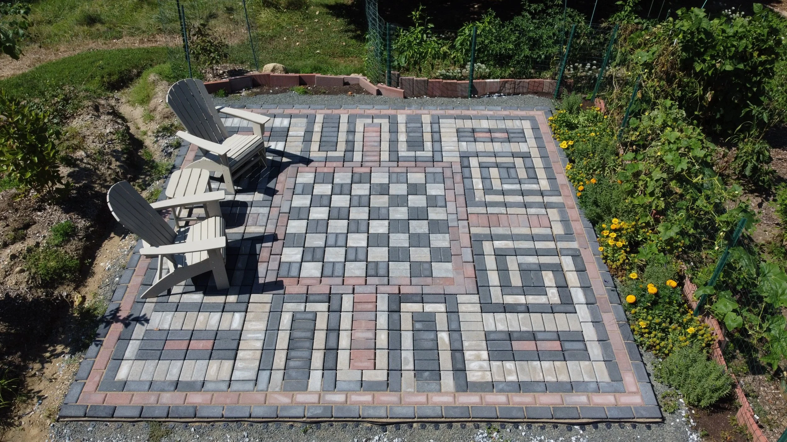 Aerial Imagery - Patio with Chessboard and Greek Key design (Design by Timothy Wachtmann)