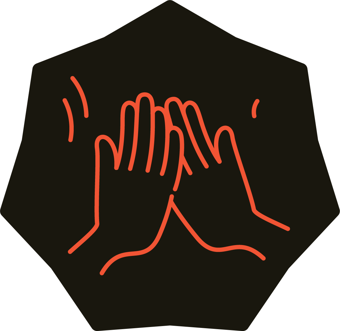 Illustration showing two hands pressed together in a high-five.