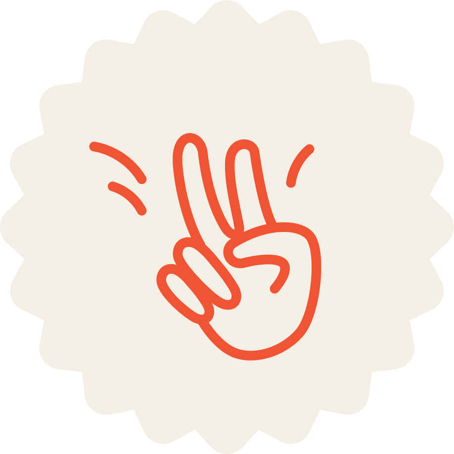 Illustration of a hand making a peace sign.