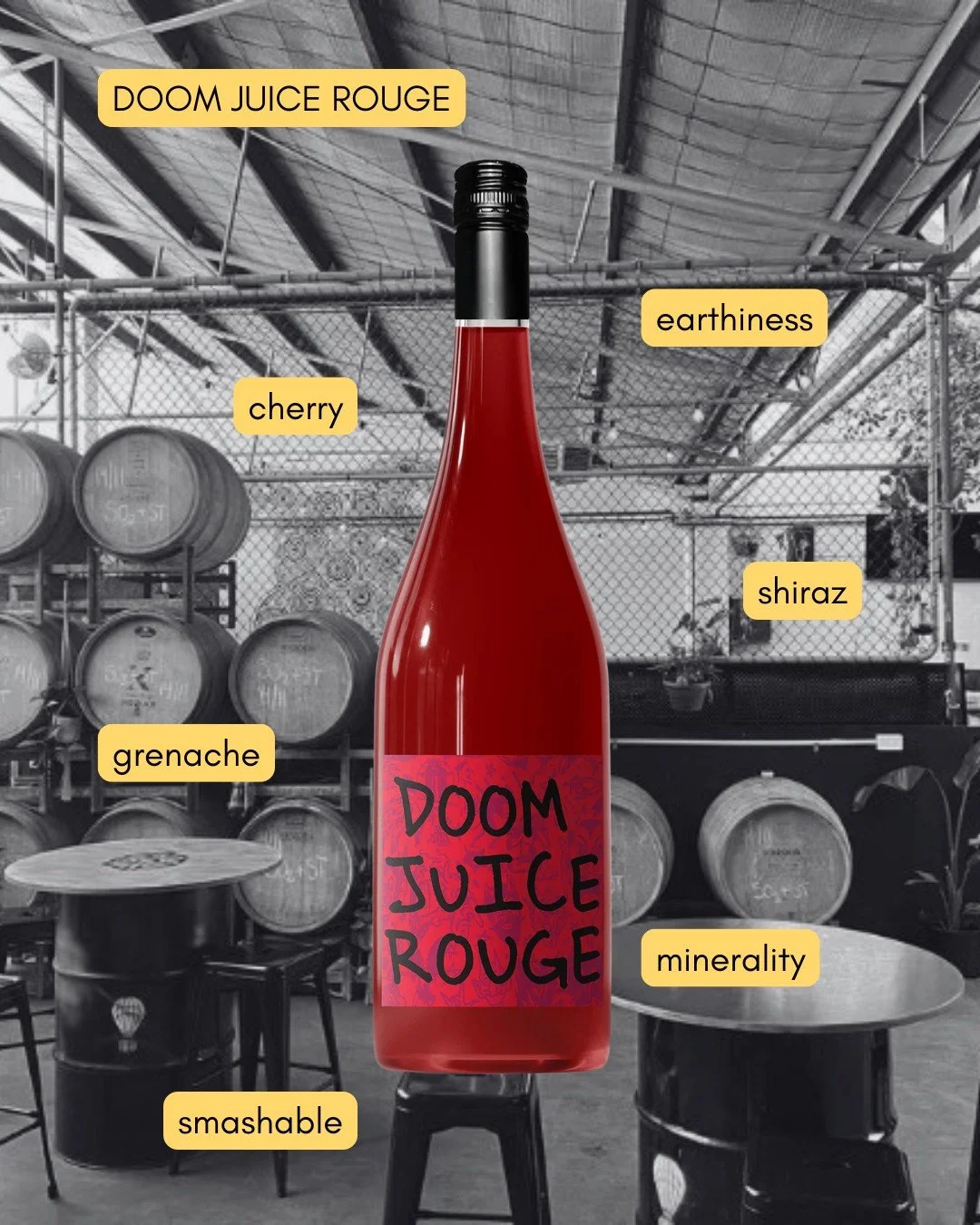 DOOM JUICE 🍒

This smashable red blend is perfect this time of year and pairs nicely with our pizza, snacks and burgers.

Enjoy a glass or share a bottle with mates.