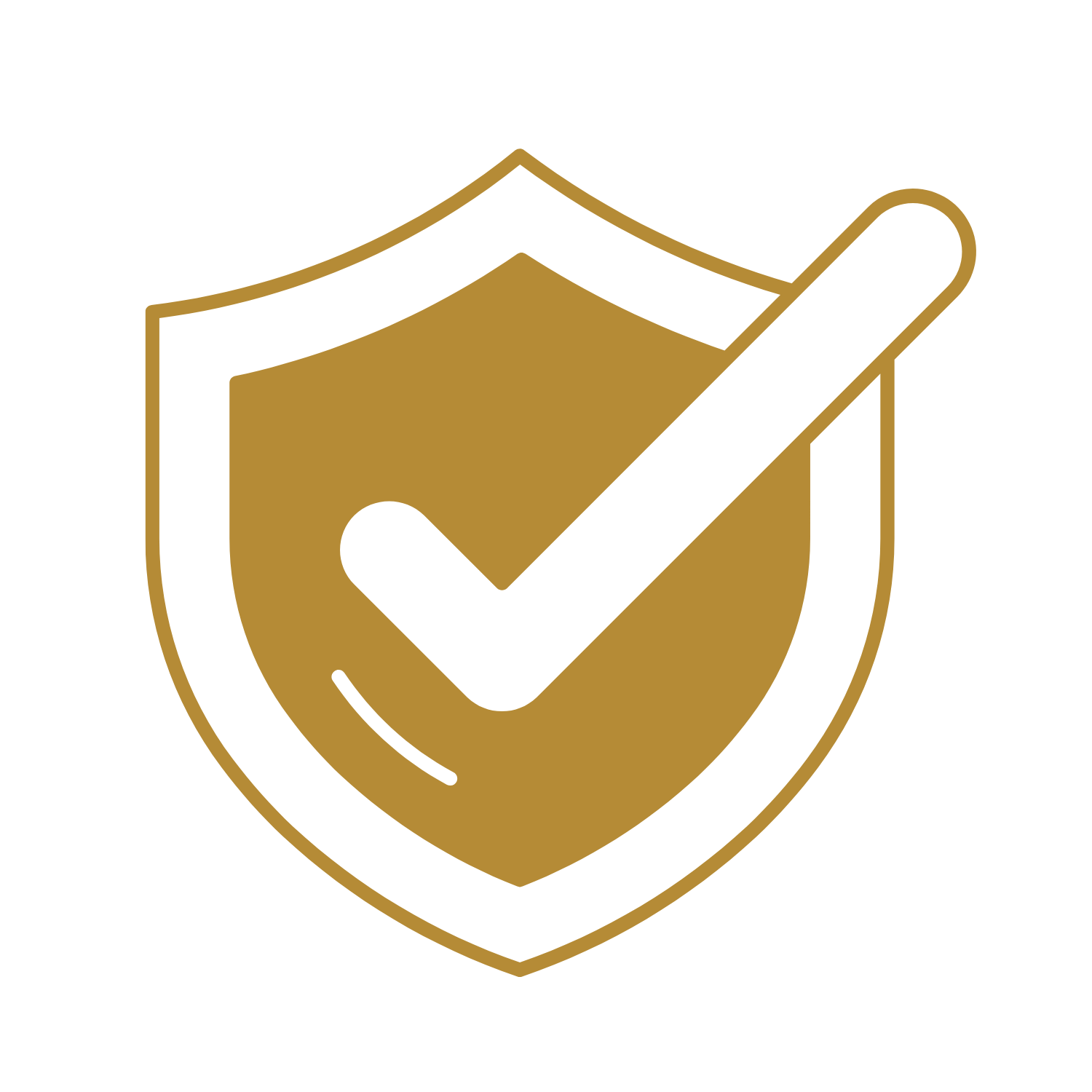 Gold and black security shield with a checkmark in the center.